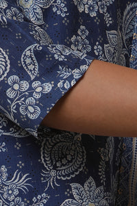Blue Floral Printed A-line Kurta, Tights and Dupatta Set