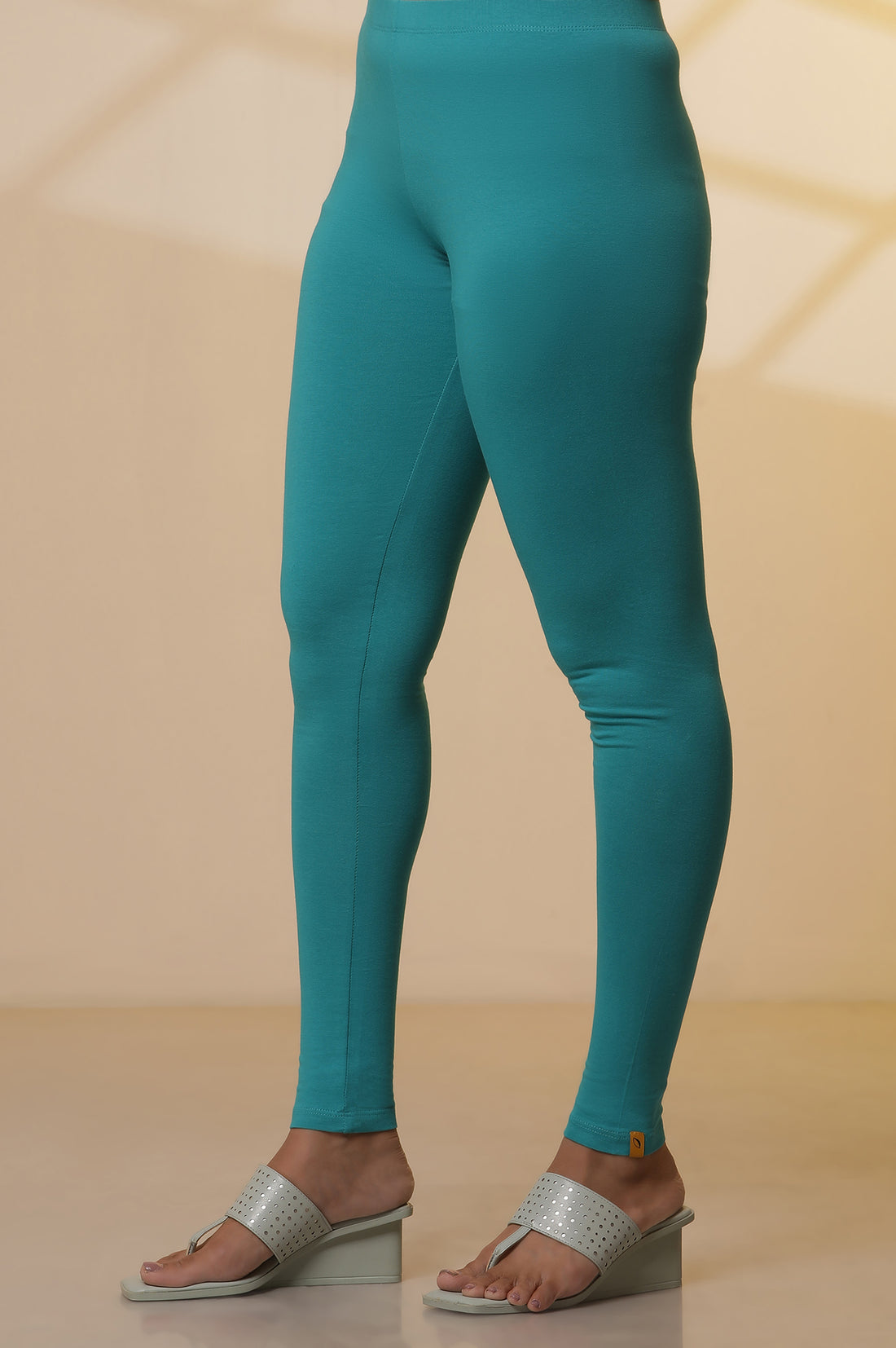 Green Floral Printed Cotton Asymmetrical Kurta, Tights and Dupatta Set