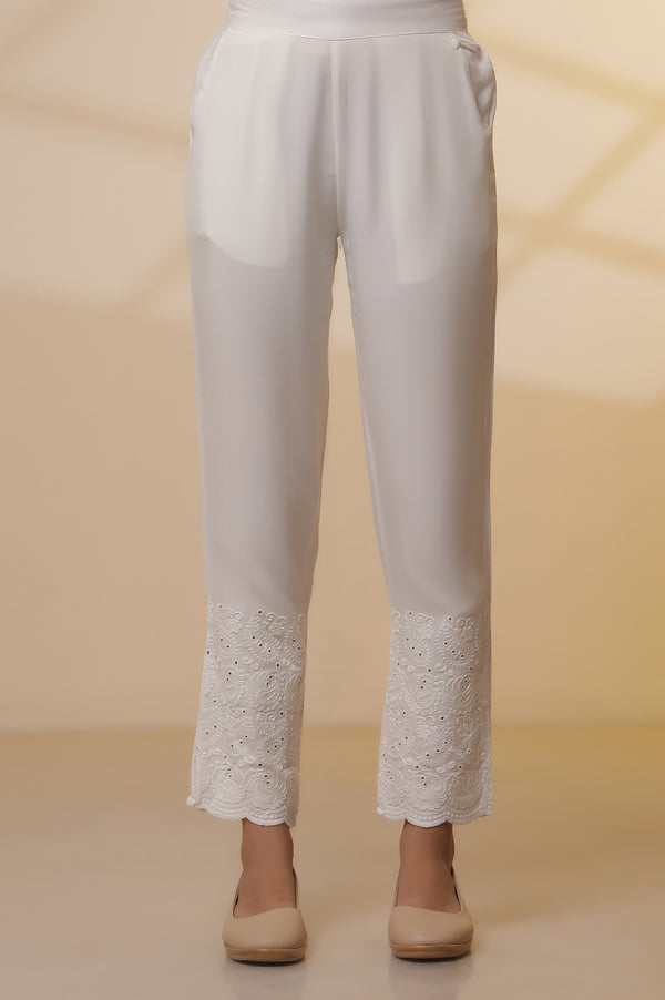 Yellow Schiffli Embroidered Kurta, Pants and Mesh Dupatta Set