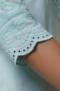 Mint Blue Embroidered Kurta, Pants and Dupatta Set