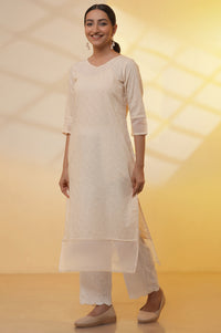 Yellow Embroidered Schiffli Kurta, Palazzo and Dupatta Set