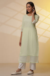 Green Embroidered Schiffli Kurta, Palazzo and Dupatta Set