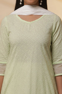 Green Embroidered Schiffli Kurta, Palazzo and Dupatta Set