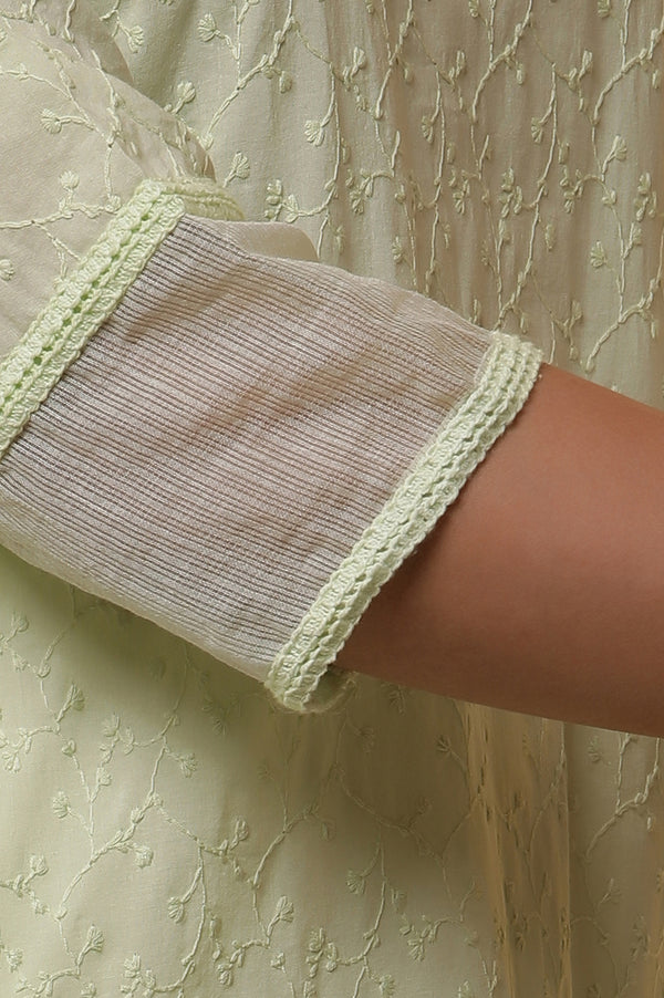 Green Embroidered Schiffli Kurta, Palazzo and Dupatta Set