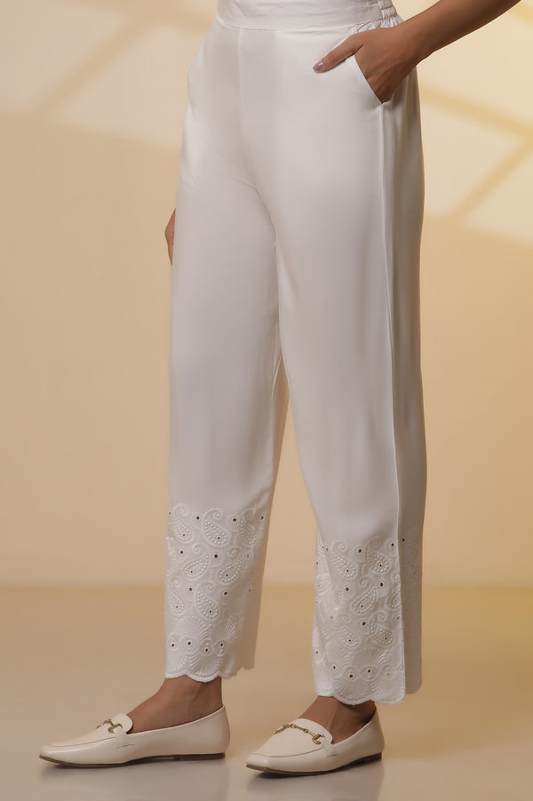 Green Embroidered Schiffli Kurta, Palazzo and Dupatta Set