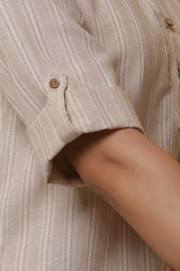 Beige Yarn-Dyed Straight Kurta, Trousers and Dupatta Set