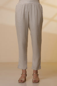 Beige Yarn-Dyed Straight Kurta, Trousers and Dupatta Set