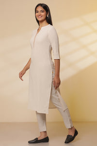 Light-Beige-Cotton-Flax-Kurta,-Pants-with-Dupatta-Set