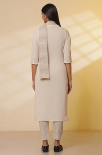 Light-Beige-Cotton-Flax-Kurta,-Pants-with-Dupatta-Set