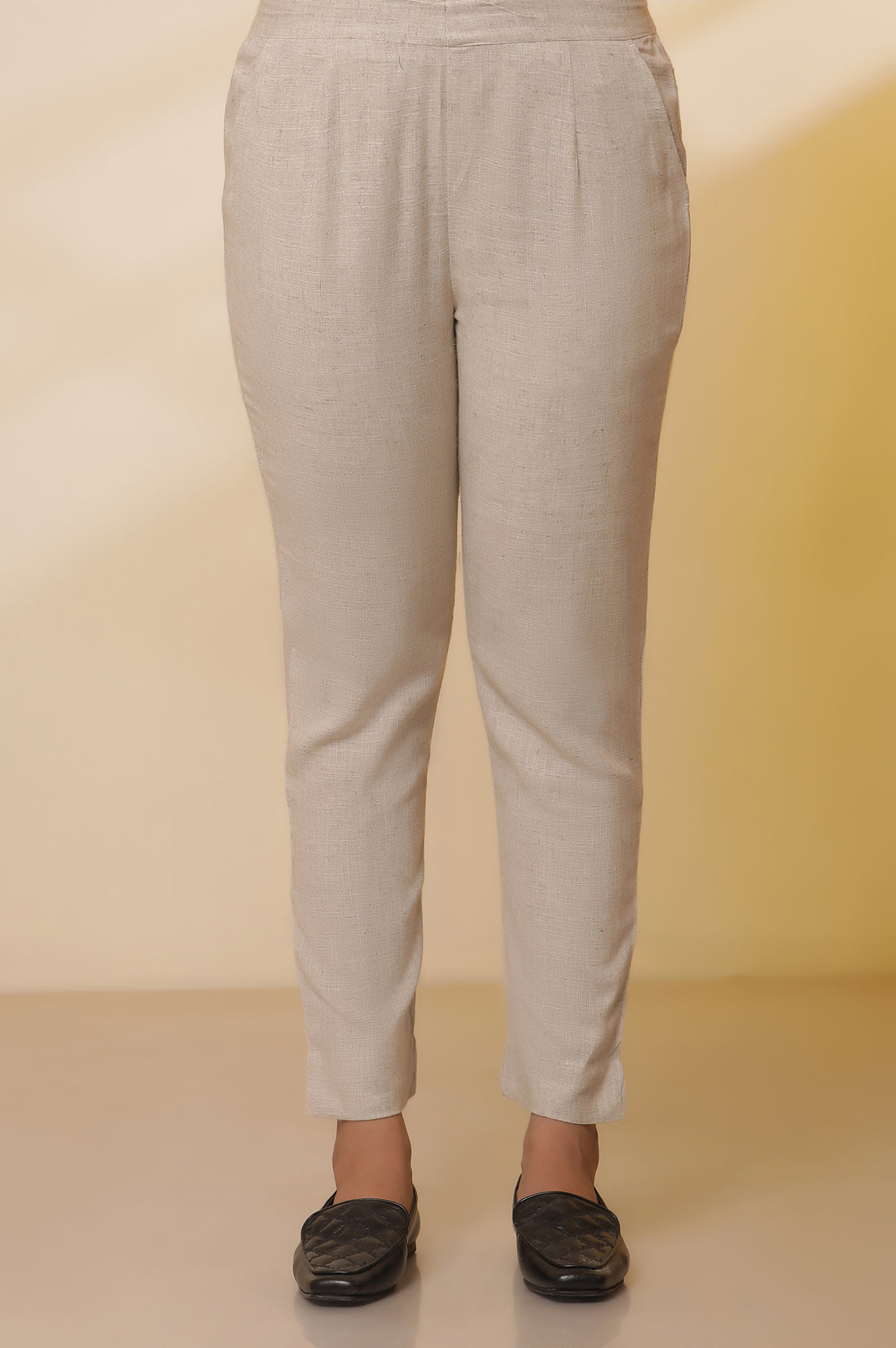 Light-Beige-Cotton-Flax-Kurta,-Pants-with-Dupatta-Set