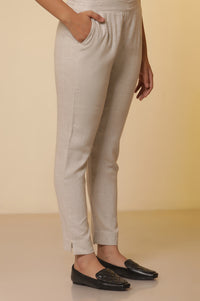 Light-Beige-Cotton-Flax-Kurta,-Pants-with-Dupatta-Set