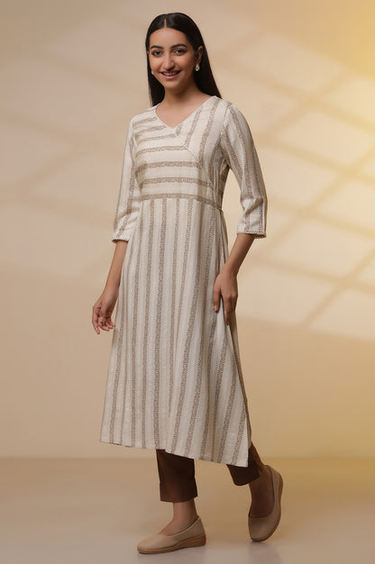 Light Beige Mock Angrakha Kurta and Trousers Set