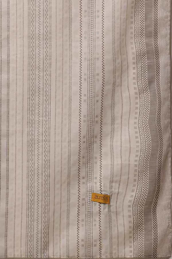 Off-White Stripe Printed Cotton Kurta, Trousers and Dupatta Set