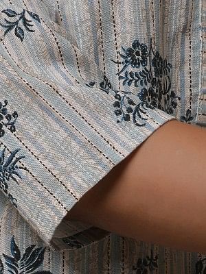 Beige and Blue Floral Printed Kurta, Tights and Dupatta Set