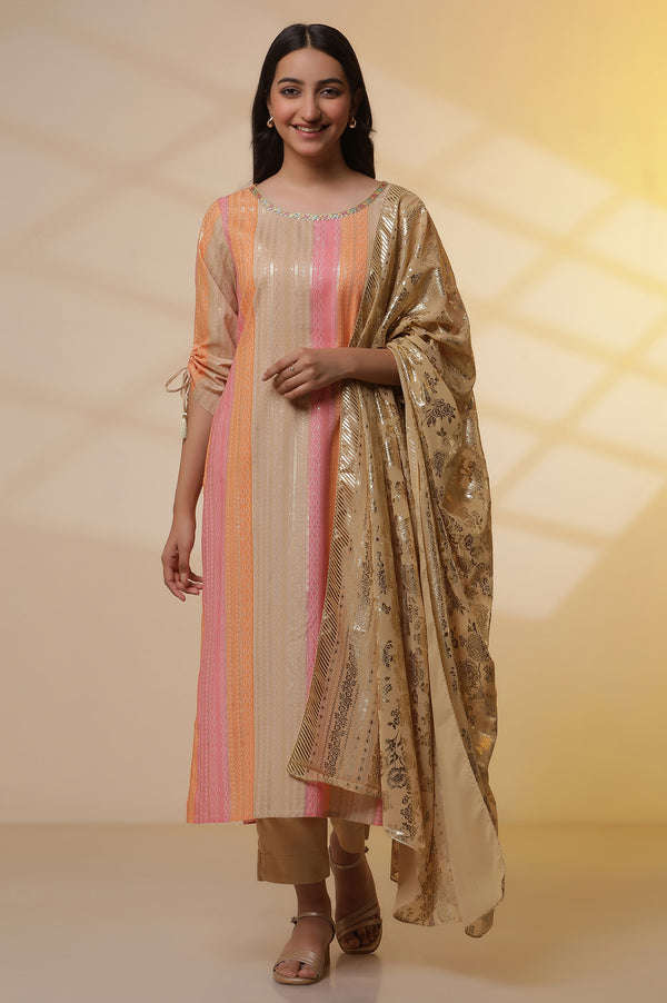 Multi-coloured Printed Straight Kurta, Pants and Dupatta Set