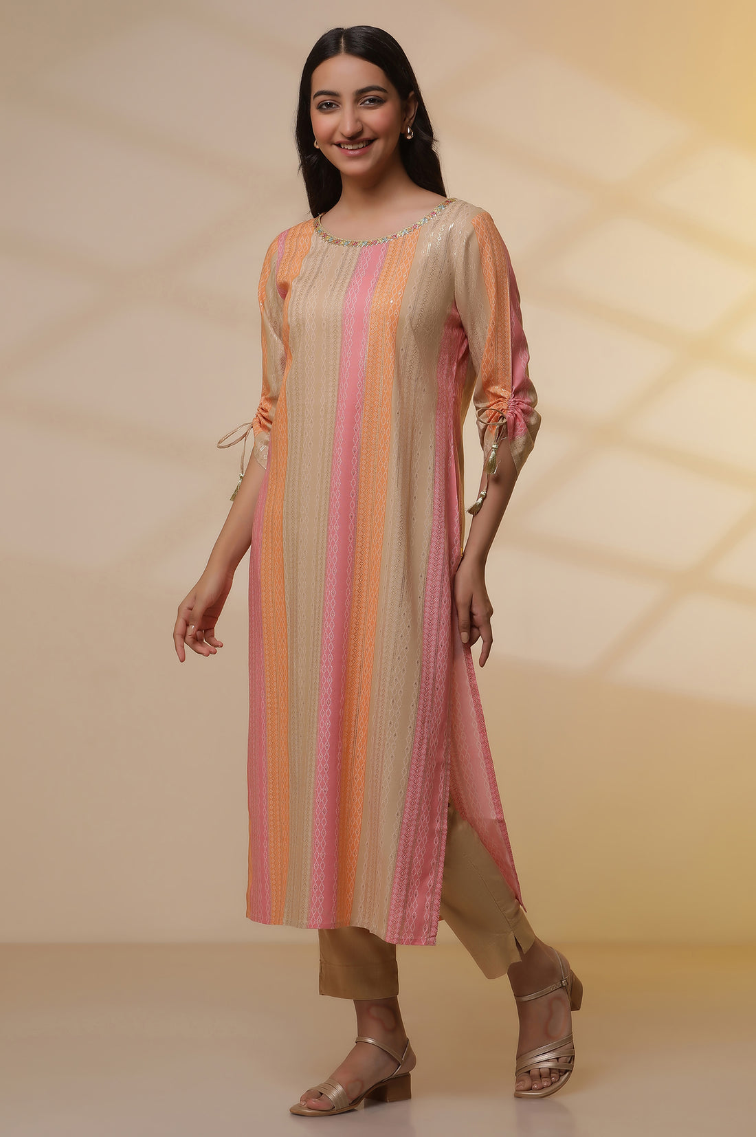 Multi-coloured Printed Straight Kurta, Pants and Dupatta Set