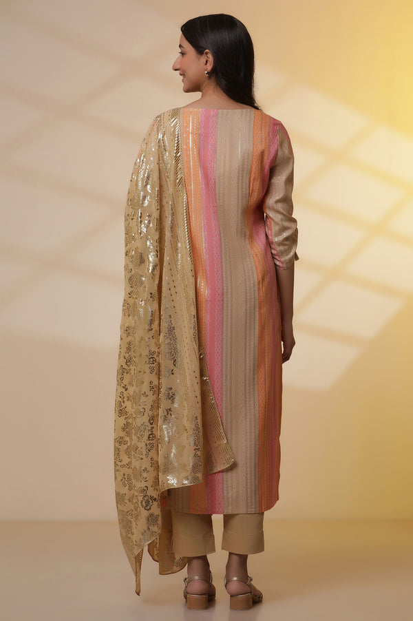 Multi-coloured Printed Straight Kurta, Pants and Dupatta Set