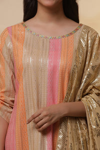 Multi-coloured Printed Straight Kurta, Pants and Dupatta Set