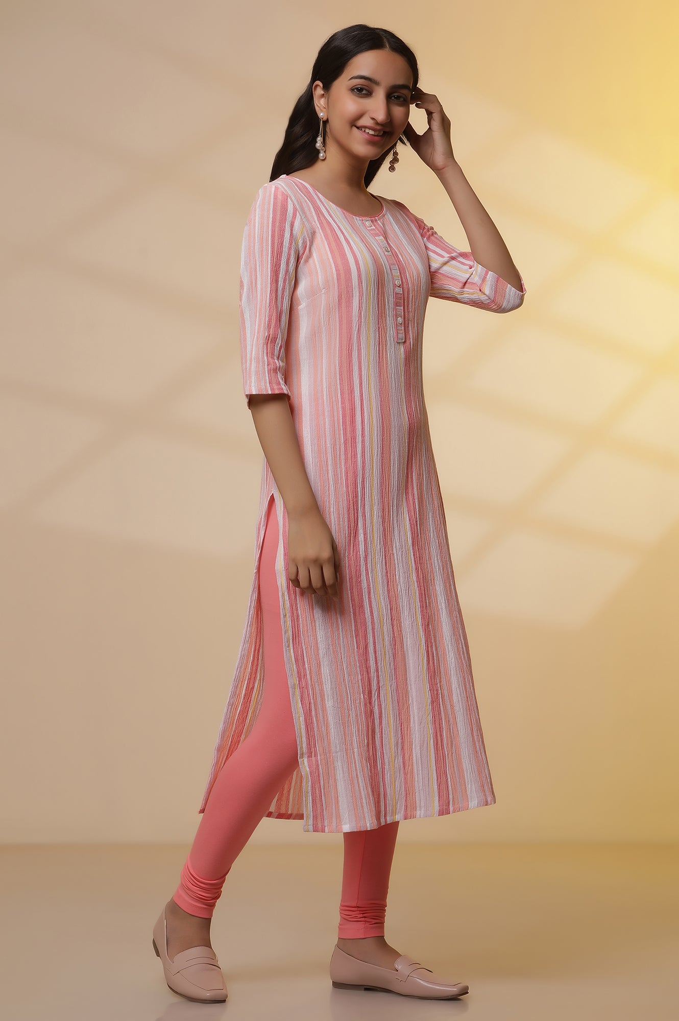 Soft Multi-coloured Dobby Printed Kurta, Tights and Dupatta Set