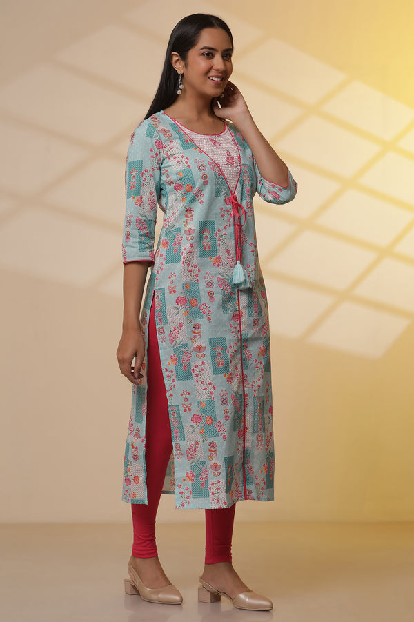 Elleven Women's Blue Floral Printed Kurta, Tights and Dupatta Set
