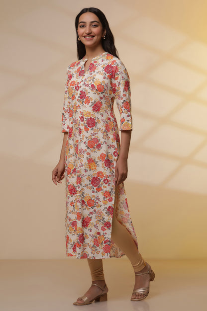 White Floral Printed Kurta, Pants and Dupatta Set