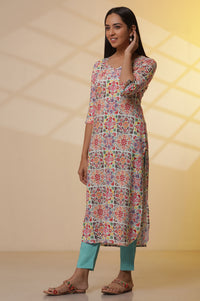 Multi-coloured Printed Kurta, Pants and Dupatta Set