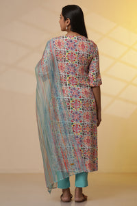 Multi-coloured Printed Kurta, Pants and Dupatta Set