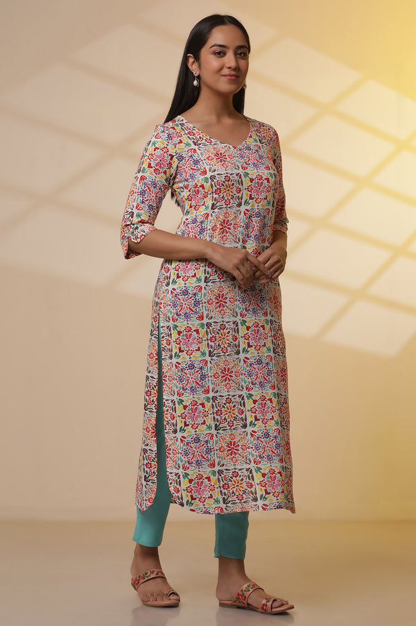 Multi-coloured Printed Kurta, Pants and Dupatta Set
