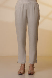 Beige Yarn-Dyed Checker Kurta, Pants and Dupatta Set