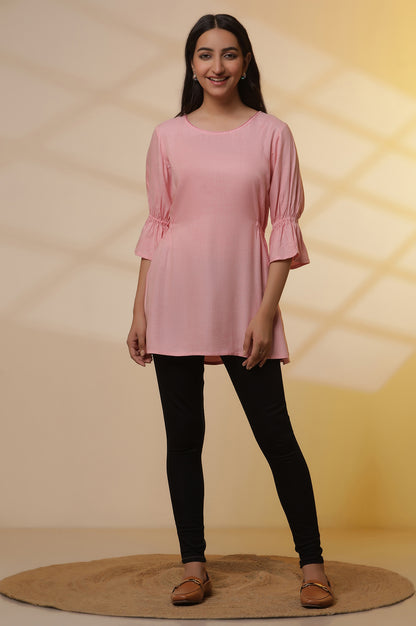 Pink Thread Embroidered Kurti and Jeggings Set