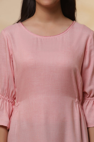 Pink Thread Embroidered Kurti and Jeggings Set