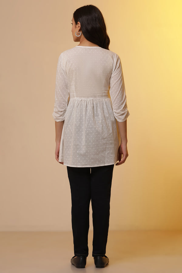 White Angarakha Short Kurti and Denim Jeggings Set