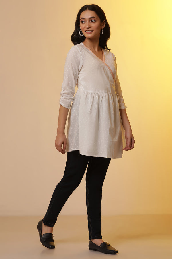 White Angarakha Short Kurti and Denim Jeggings Set