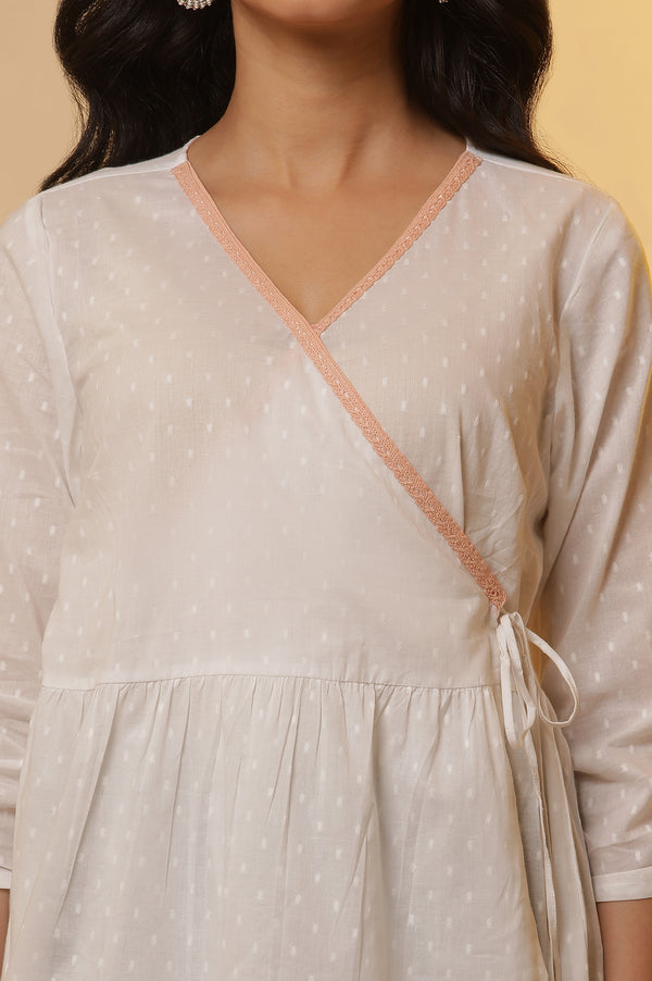 White Angarakha Short Kurti and Denim Jeggings Set