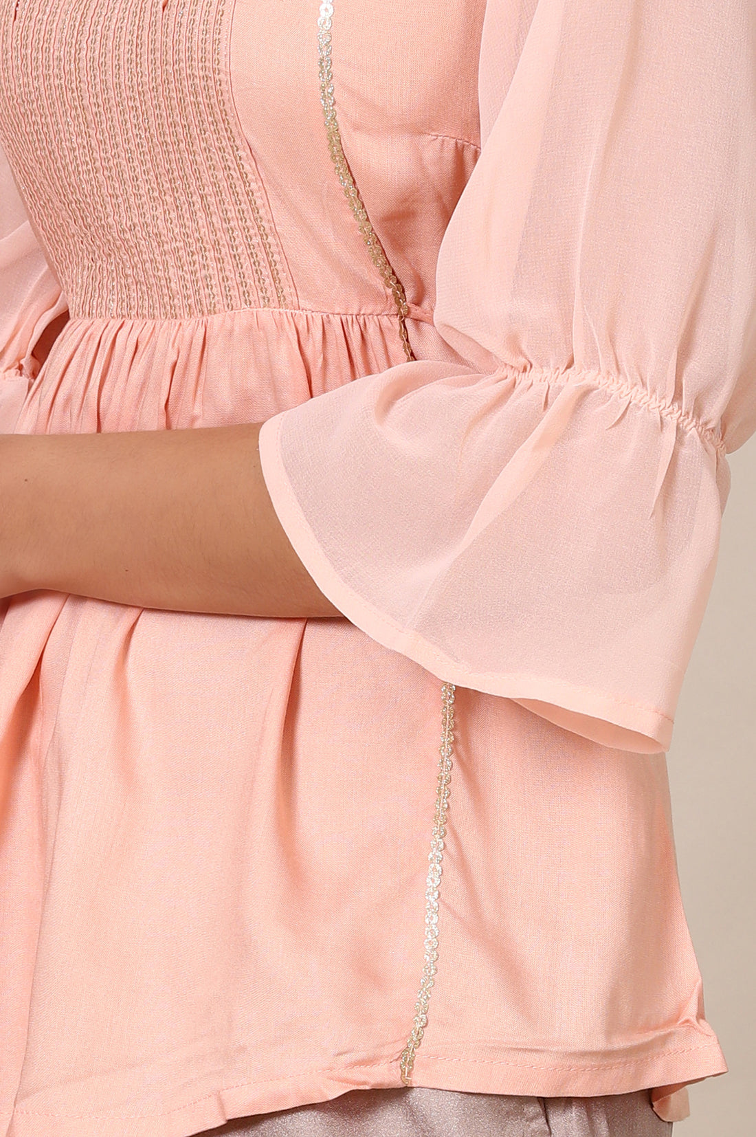 Pink A-line Pure Cotton Top and Trousers Set