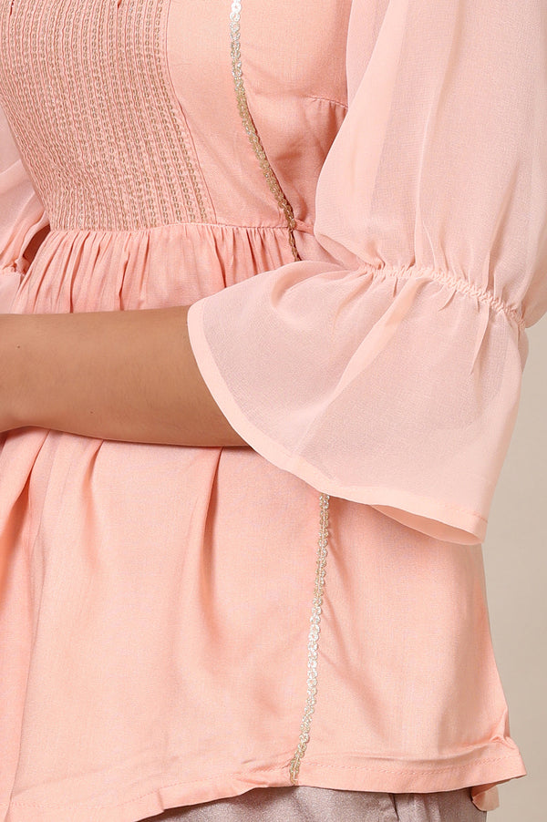 Pink A-line Pure Cotton Top and Trousers Set