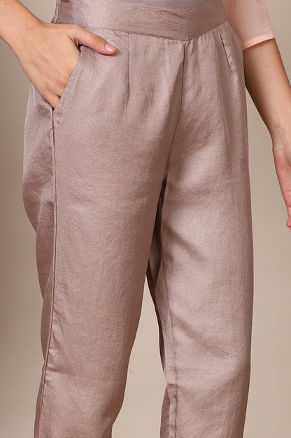 Pink Gathered A line Pure Cotton Top and Trousers Set