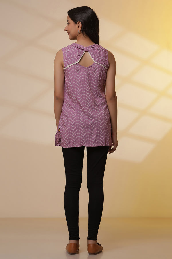 Purple Printed Sleeveless Top and Denim Jeggings Set