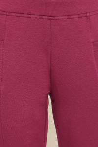 Purple Solid Mid Rise Tights in Calf Length