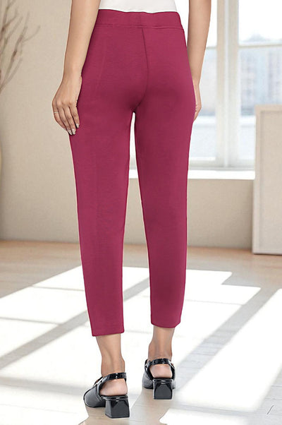 Purple Solid Mid Rise Tights in Calf Length