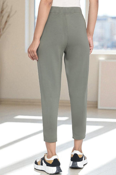 Green Solid Mid Rise Tights in Calf Length