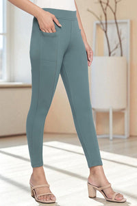 Green Solid Calf Length Tights