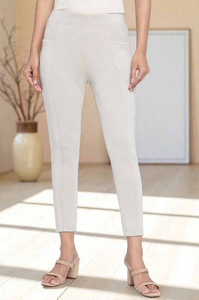 Tan Solid Mid Rise Tights in Calf Length