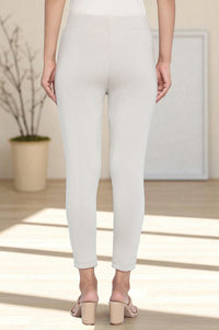 Tan Solid Mid Rise Tights in Calf Length