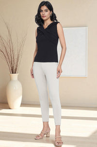 Tan Solid Mid Rise Tights in Calf Length