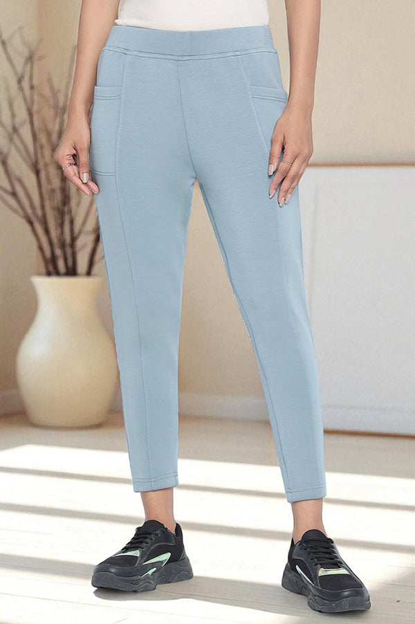 Elleven Women's Grey Solid Mid Rise Tights in Calf Length