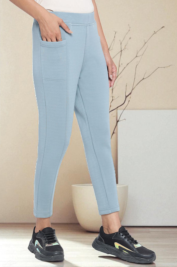Elleven Women's Grey Solid Mid Rise Tights in Calf Length