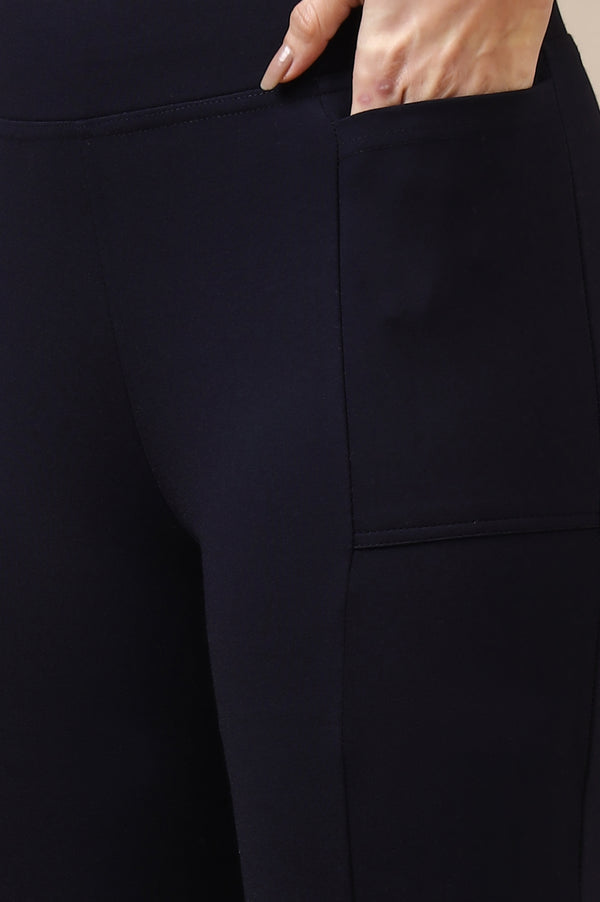 Navy Blue Flared Ankle Length Yoga Tights
