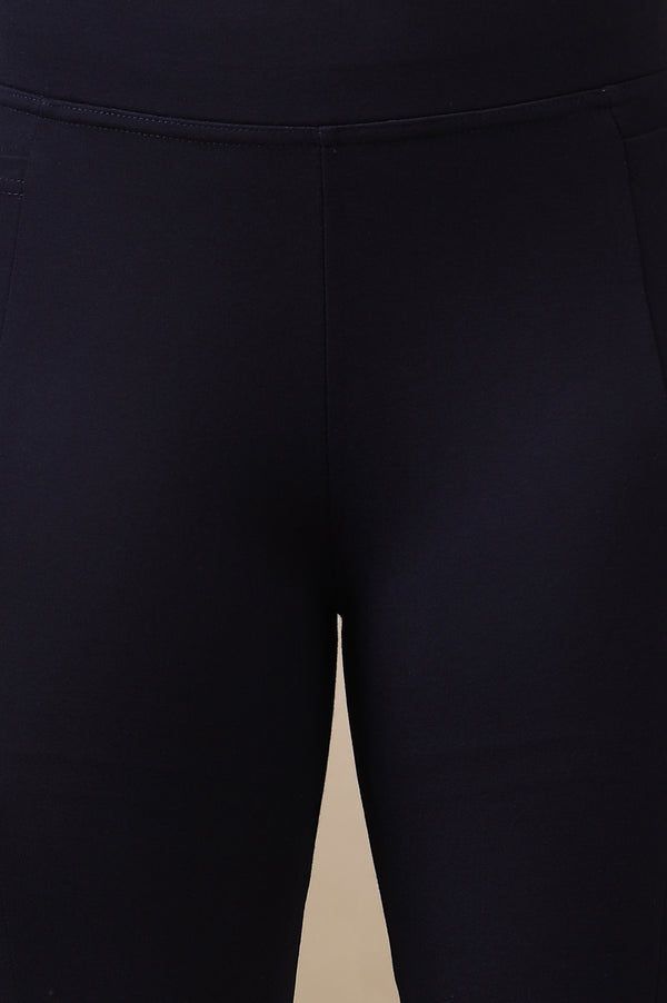 Navy Blue Flared Ankle Length Yoga Tights
