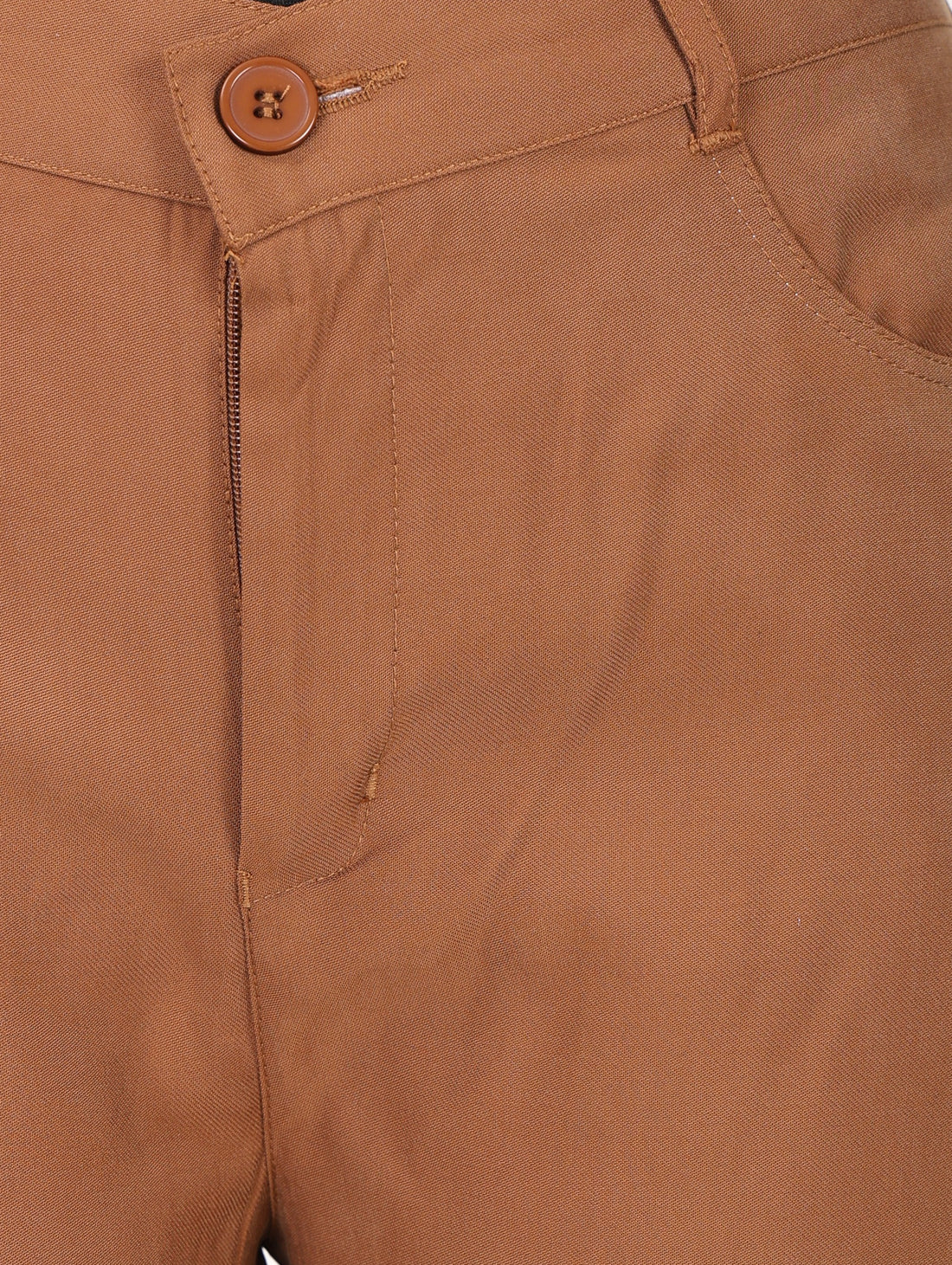 Brown Solid Rayon Ankle Length Boss Pants